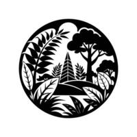 A black and white image of a forest and trees vector