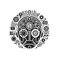 A robot head with gears and other symbols vector