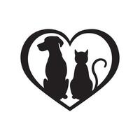 A dog and cat silhouette in a heart shape vector