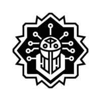 A black and white logo with a robot on it vector