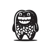 A black and white cartoon tooth with a smile vector