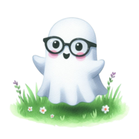 aigenerated A ghost with glasses and a hat on a grassy field png