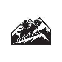 A black and white logo of a dog with a mountain in the background vector