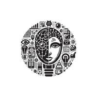 The brain icon with various icons around it vector