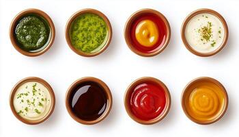 Different dip sauce spicy, soy sauce, and salty on white bowl photo