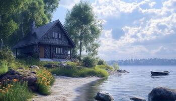Cottage cozy house wooden lodge old traditional architecture comfortable photo