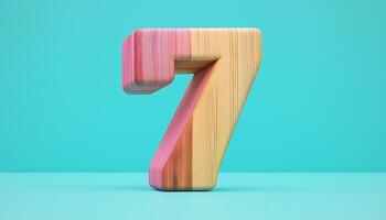 Shape number 7 made from pieces wooden textured in pastel background photo