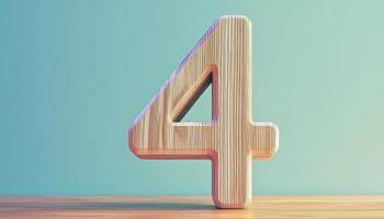 Shape number 4 made from pieces wooden textured in pastel background photo