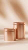 Mockup metallic gold candle tin container lighter for branding story background photo