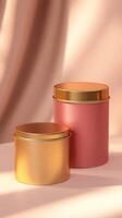 Mockup metallic gold candle tin container lighter for branding story background photo