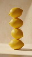 A stack of lemon citrus fruit vertical solid background photo