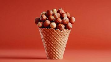 Hazelnuts on brown paper wrapped eco friendly container photo