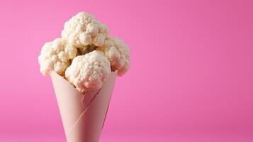 Cauliflower vegetable on brown paper grocery cone bag eco friendly package photo