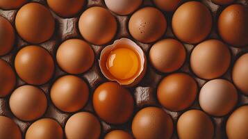 Egg pattern with a distinct anomaly of crushed shell showing egg yolk on brown net photo