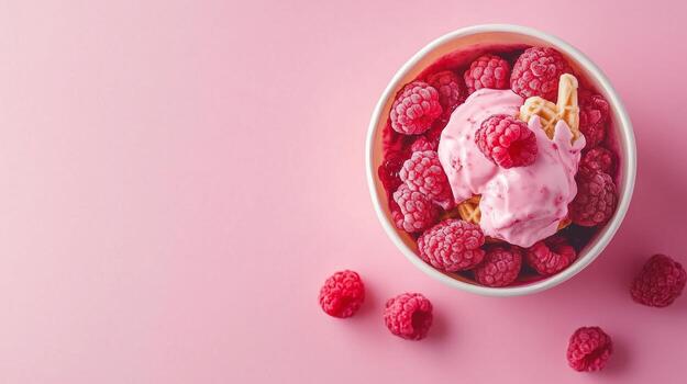 Raspberry fruit jam on paper basket container delivery take away, flat lay copy space photo