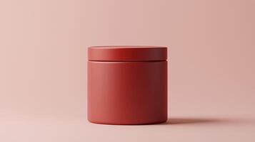 Tin candle minimalist mockup cylindrical container brown matte and shadow light wall photo