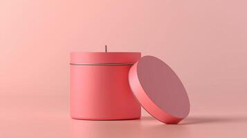 Tin candle minimalist mockup cylindrical container orange matte and shadow light wall photo