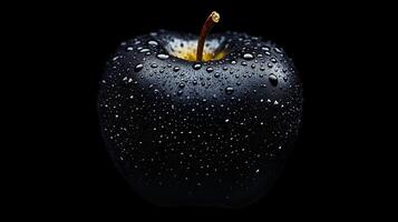 Black apple closeup focused with surface and water drop dark photo effect