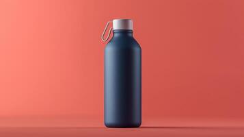 Bottle blue matte blank tumbler mockup drink liquid container red background photo