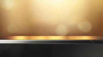 Black steel countertop shelf with spotlight and brown wall for product display promotion photo