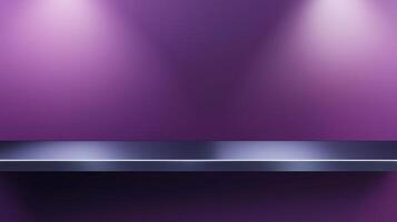 Black steel countertop shelf with spotlight and purple wall for product display promotion photo
