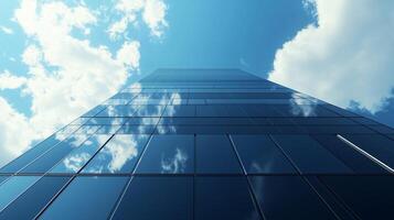 Wall of the building modern architecture futuristic structure with blue sky photo