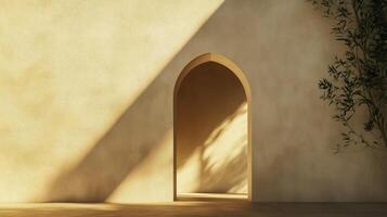 Aesthetic arch window shape on beige wall with shadow light vintage classing building architecture photo