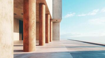 Stone columns concrete texture pillar classical building exterior with blue sky photo