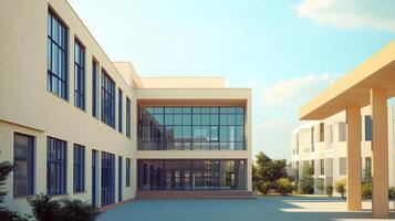 School building blue color for kids student learning and blue sky photo