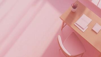 Wooden desk study and chair for learning top of view copy space background photo