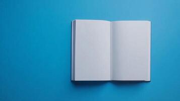 Blank white book open for texting message information top of view copy space background photo