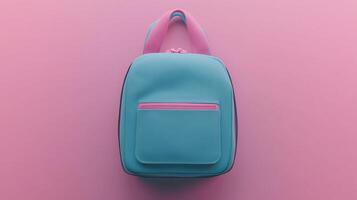Blue school bag a stationery place or working briefcase copy space solid background photo