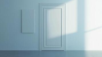 Mockup white blank board modern placard rectangle in wall building for information photo