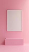 White blank frame mockup and pink wall and wooden floor living room story portrait background photo