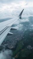 Best clouds view from window plane from holiday travel journey or business trip photo
