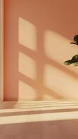 Peach wall with shadow sun light from window in living room minimalist story background photo