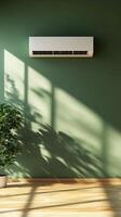 Dark wall with shadow sun light from window and air conditioner in living room minimalist story background photo