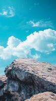 Edge rock cliff in mountain with blue sky and cloud vertical story nature background photo