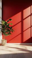Red wall with shadow sun light from window in living room minimalist story background photo