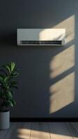 Dark wall with shadow sun light from window and air conditioner in living room minimalist story background photo