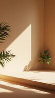 Brown wall with shadow sun light from window in living room minimalist story background photo