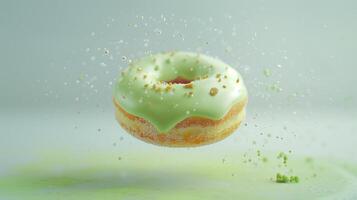 Sweet sprinkle of powdered green tea topping donut fries snack food flying for tea time photo