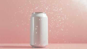 Silver plain can in water with bubble, liquid cylinder container branding promotion drink photo
