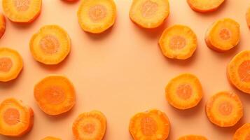 Circular arrangement of Carrot slice organic vegetable copy space solid background photo