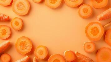 Circular arrangement of Carrot slice organic vegetable copy space solid background photo