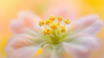 Canola flower closeup detail blossoming with blurred background photo