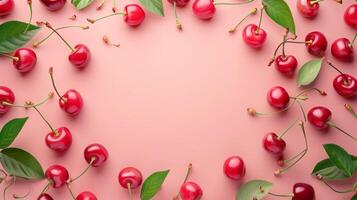 Cherry organic fruit healthy real food copy space circular arrangement background photo