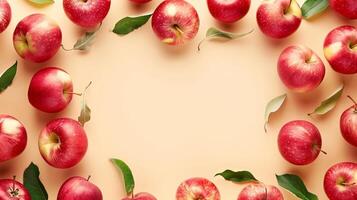 Red apple organic fruit healthy real food copy space circular arrangement background photo