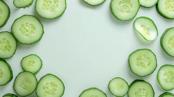 Cucumber slices vegetable organic natural botanical garden, circular arrangement copy space blue background photo