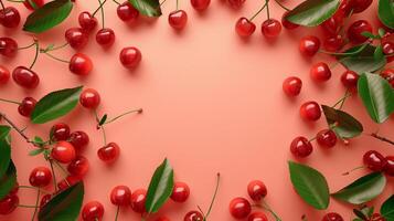 Cherry organic fruit healthy real food copy space circular arrangement background photo